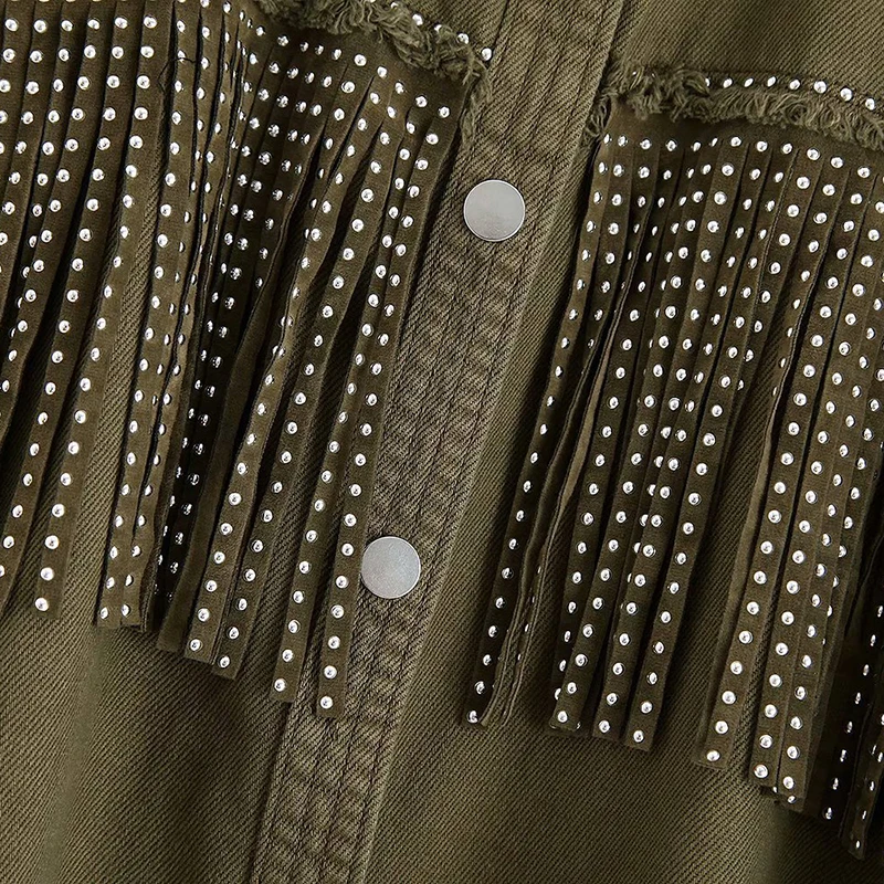 discounted Fashion Tassel Denim Jacket Coat Women Fringe Beaded Patchwork Loose Jacket Long Sleeve Streetwear