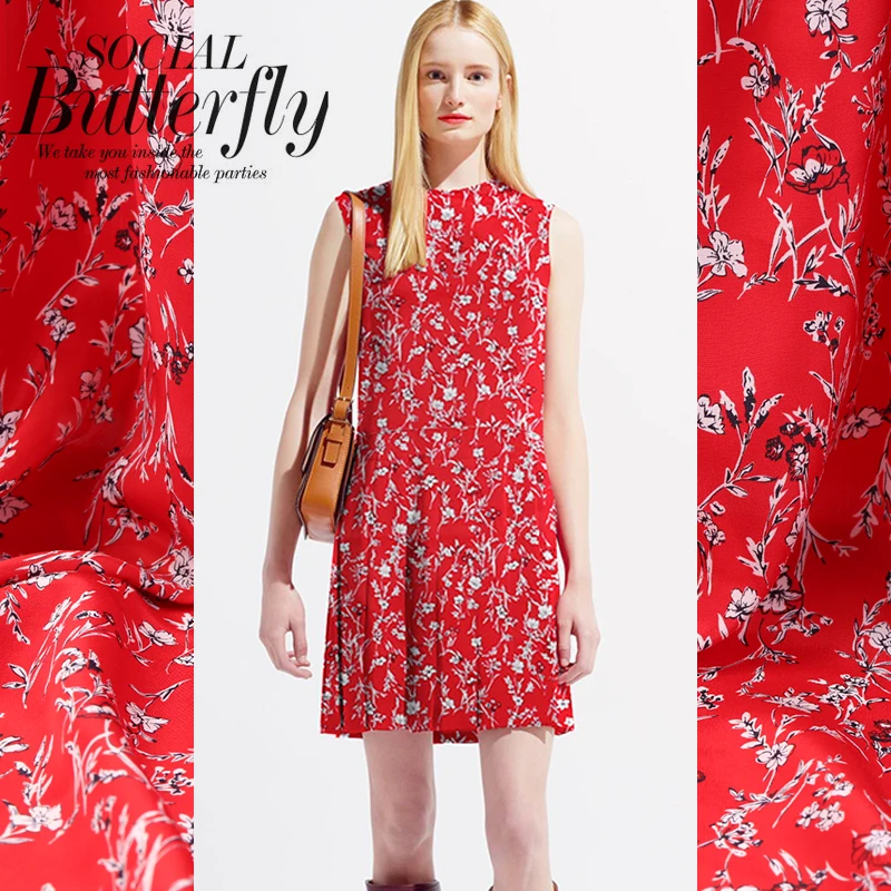 19 летний цвет цифровой печати крепдешин бренд ткань платье 114 см Ширина 16momme модная ткань Diy Seiwng Горячая