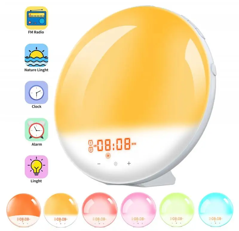 Wake Up Light Sunrise Alarm Clock 7 Colors Sunrise/Sundown WiFi Smart FM Radio Digital Nightlight For Alexa Google Home | Дом и сад