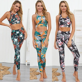 

Fitness Women Yoga Sets Sexy Gym Wear Running Clothing Padded Floral Sportswear Sport Suit Tracksuit Crop Tank Top Legging,ZF250