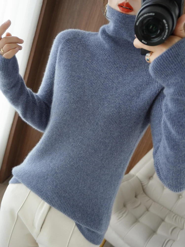 2023-autumn-and-winter-new-sweater-women's-high-lapel-self-cultivation-inner-hood-short-solid-color-wool-knitted-bottoming-shirt