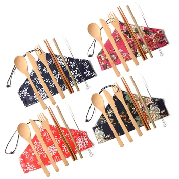 

4 Sets Of Bamboo Knife Fork Spoon And Chopstick Straws Creative Outdoor Travel Tableware Set Customized Eco-friendly Portable