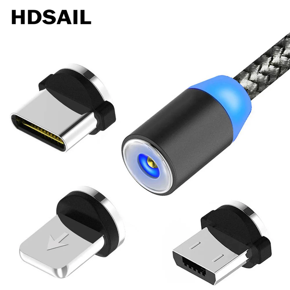 

HDSAIL 1m 2m Magnetic Cable LED Micro usb Type C Magnetic Charging Cable For iPhone X 6 7 8 XS Max XR For Huawei Samsung xiaomi