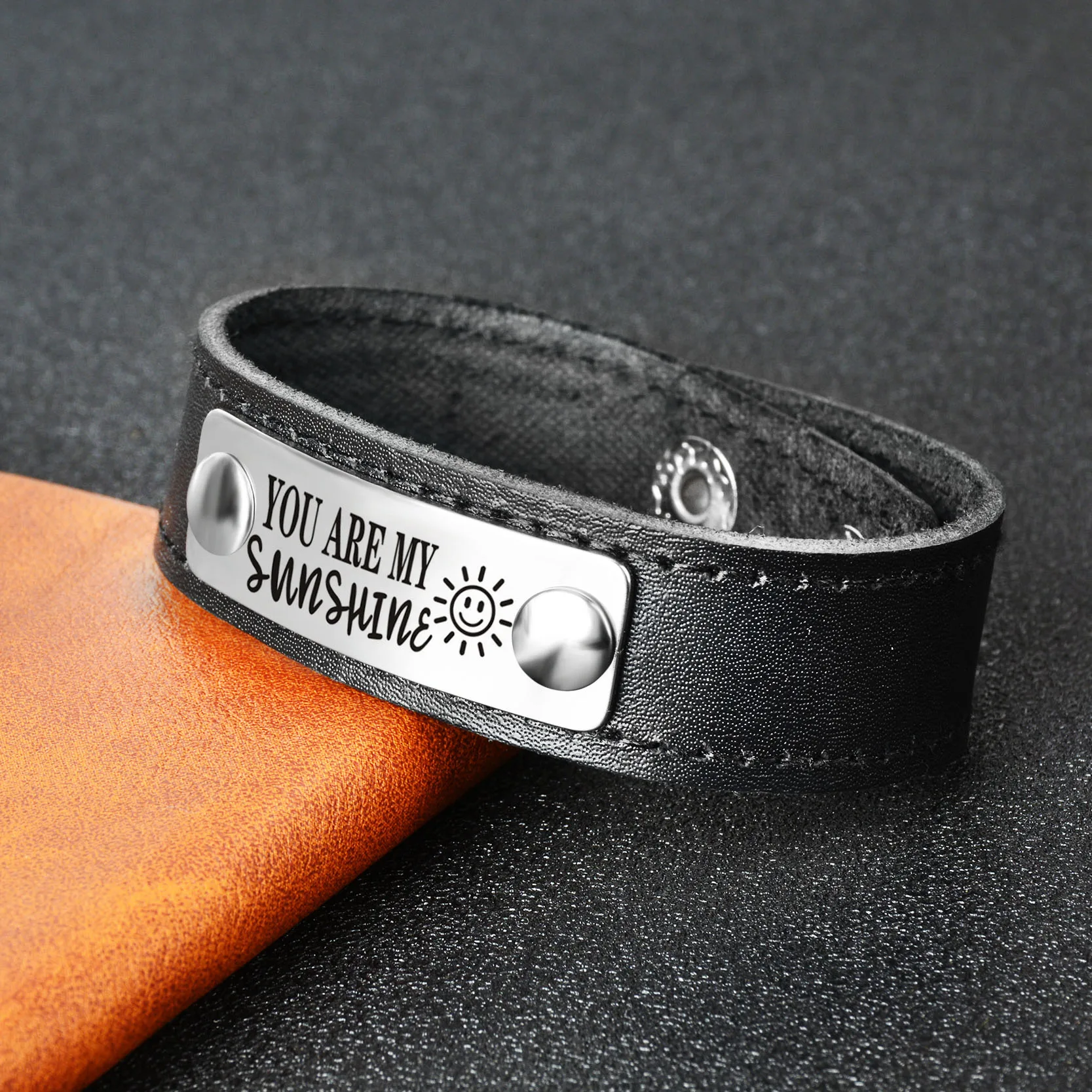Personalized Stainless Steel Bracelet Custom Engrave Men Genuine Leather Wide Wristband Bangles Punk Jewelry ID Name | Украшения и