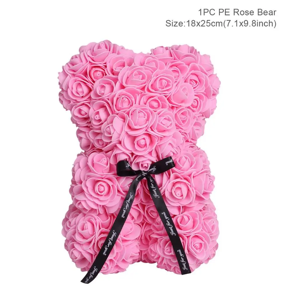 Pink Rose Bear Лидер продаж, подарок на день Святого Валентина, 25 см, красная роза, плюшевый мишка, роза, цветок Флорес, искусственный декор, Рождественский цветок, Свадебный декор, цветы - Цвет: Pink Rose Bear