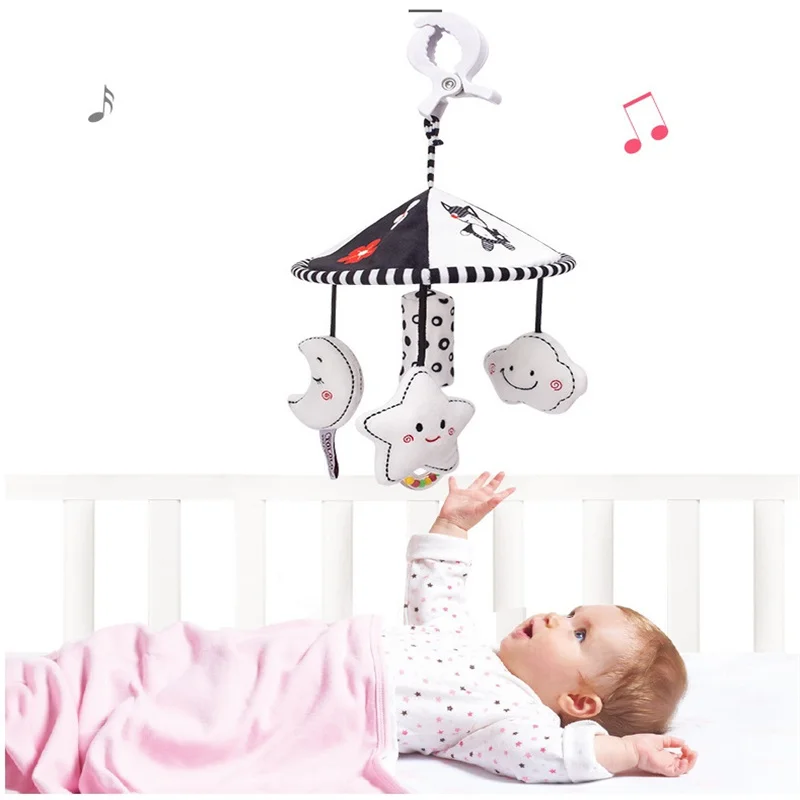 Babys Crib Mobiles Rattles Music Educational Toys Black White Contrast