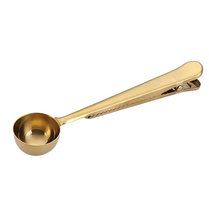 Premium Stainless Steel Gold Measuring Scoop Set With Bag Clip Coffee Scoop Set