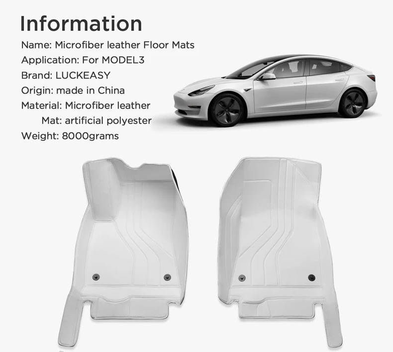 LUCKEASY для Tesla модель 3- автомобиль из микрофибры КОВРИКИ для накладный ресниц, 3 шт./компл