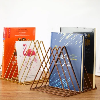 

7 Grid Triangle File Storage Shelf Book Stand Nordic Wrought Desktop Iron File Book Holder Office Desk Storage Book Organizer