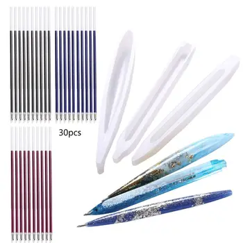 

3Pcs Ballpoint Pen Silicone Resin Molds With 30Pcs Refills Epoxy Resin Art Craft