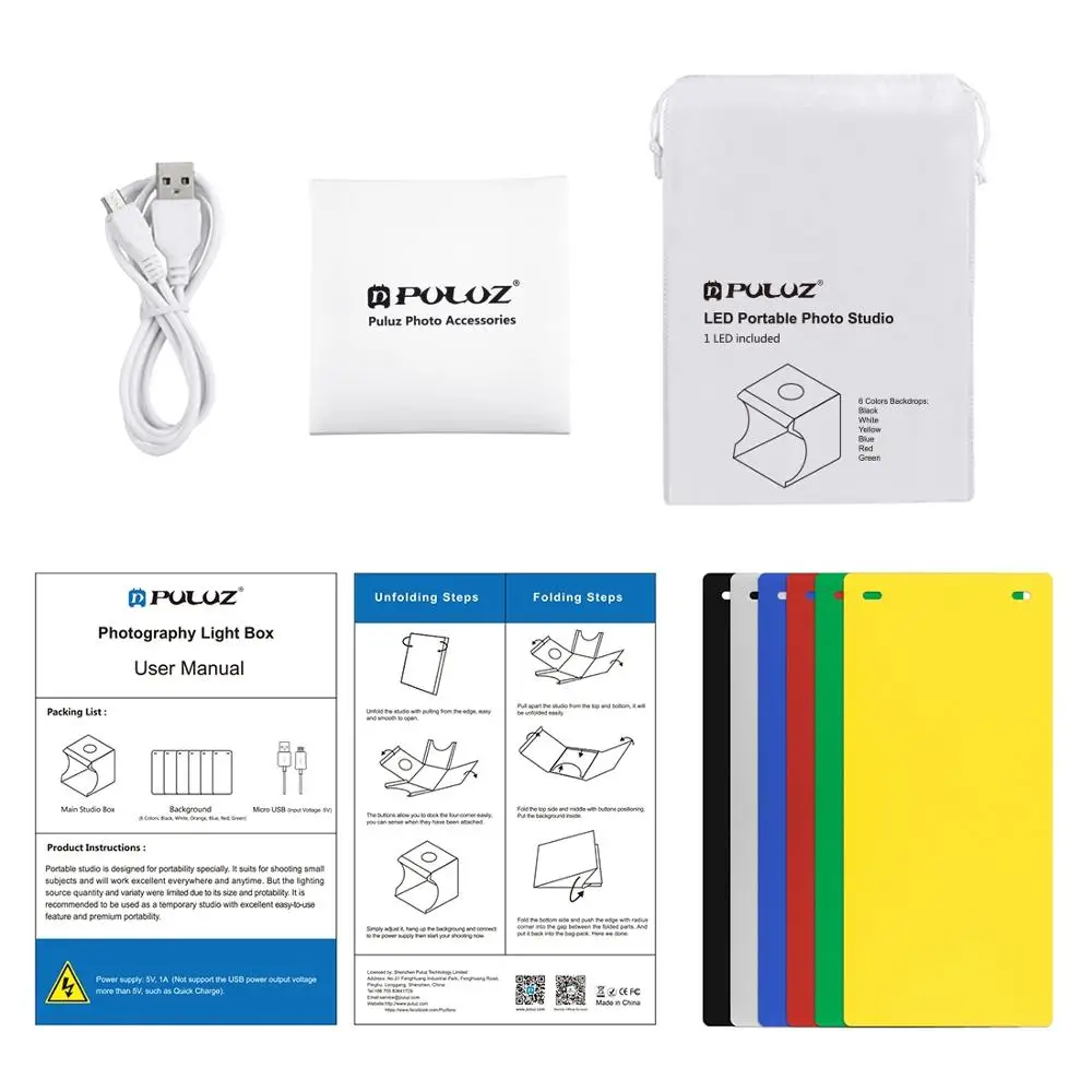 PULUZ 20cm Deskrop Photo Lighting Studio Shooting Tent Box Kit with 6 Colors Backdrops Photography Mini Studio Box