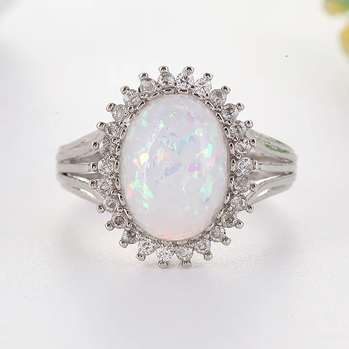 Большой огненный опал камень серебряного цвета кольцо Кристалл Кольца Bague для женщин мужчин кольцо на свадебный юбилей подарки Ювелирные изделия Anel Z4J729 - Цвет основного камня: silver ring