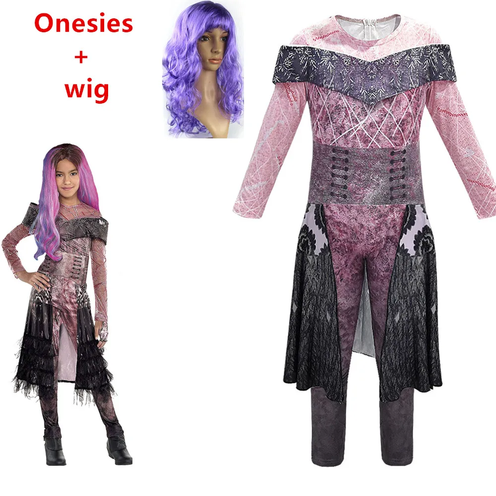 

Girls/women queen of mean descendants 3 Mal Bertha Maleficent Cosplay Audrey Costume Girls Halloween Party Clothing 3D Jumpsuits
