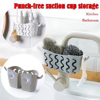 

Punch-free Suction Cup Storage Hanging Basket Faucet Sponge Basket kitchen accessories для кухни #20