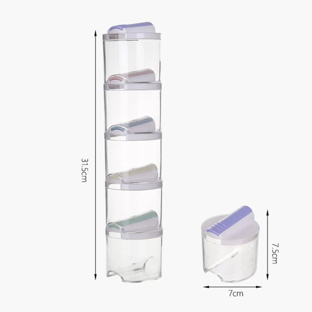 5Pcs Stackable Seasoning Tanks Set Healthy Food Grade PP Kitchen Seasoning Boxes Seasoning Pots Salt Pepper Sugar Shaker