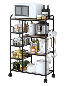

Kitchen Shelf Receives Movable Trolley With Wheel Landing Multi-layer Microwave Oven Storage Vegetable Bowl And Pot