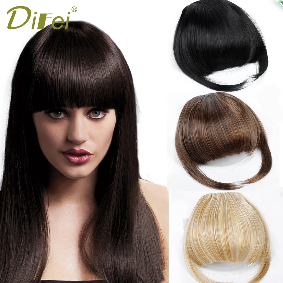 DIFEI Synthetic Black Brown Bangs Short Straight Fake Bang Hair Extension Heat Resistant Fakehair Air Bangs Women Hairpiece