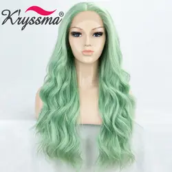 Kryssma 13x3 кружева длинный зеленый парик синтетические волосы на фронте парики Волнистые Косплей парики для черных женщин термостойкие