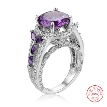 

Vintage Stylish Round natural Amethyst Purple Gemstone Rings For Women 925 silver Finger Rings Bridal Wedding Jewelry Lover Gift