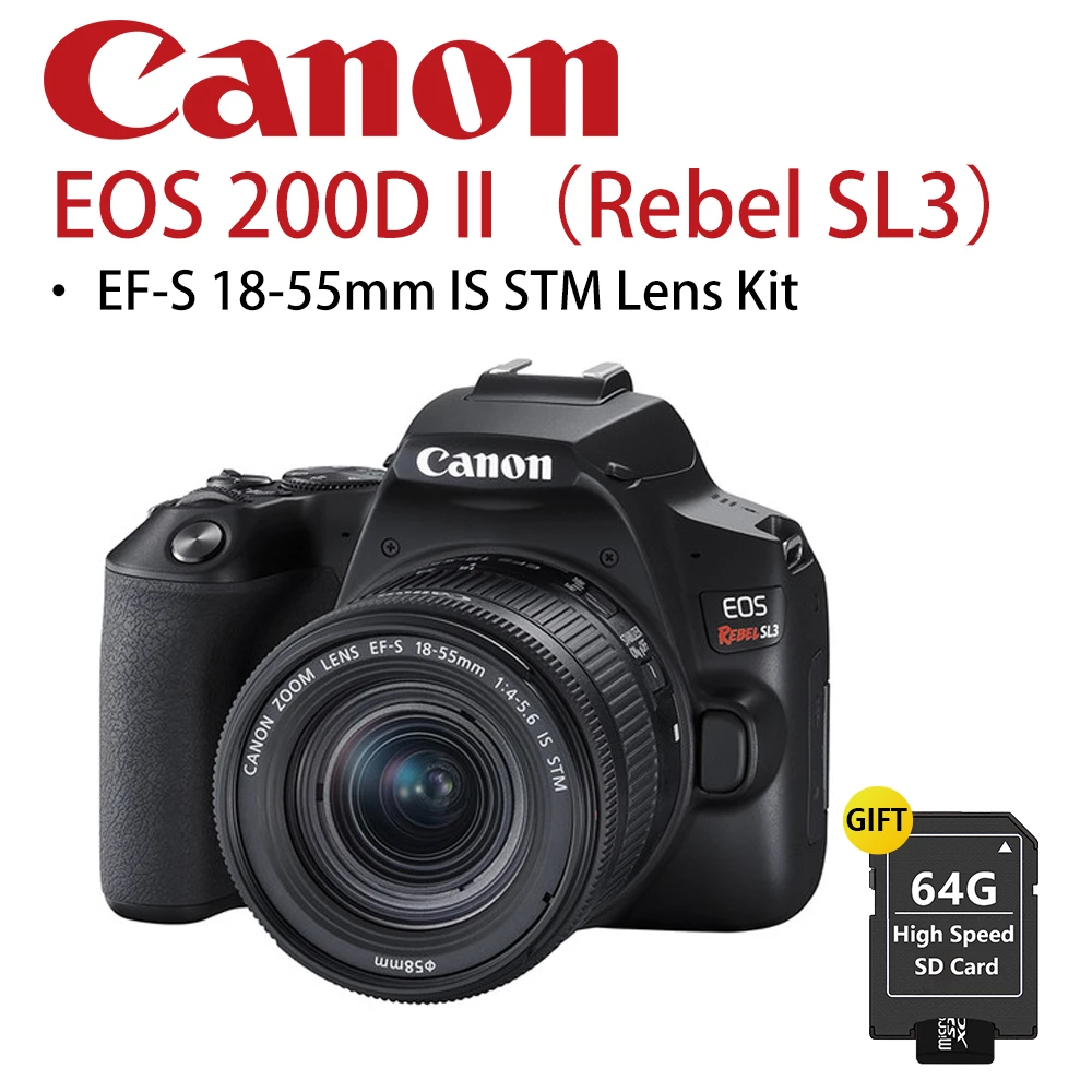 Canon EOS Rebel SL3 EF S 18 55mm IS STM Lens Kit 200D II Camera DLSR / 18  55mm Lens KIT|DSLR Cameras| - AliExpress