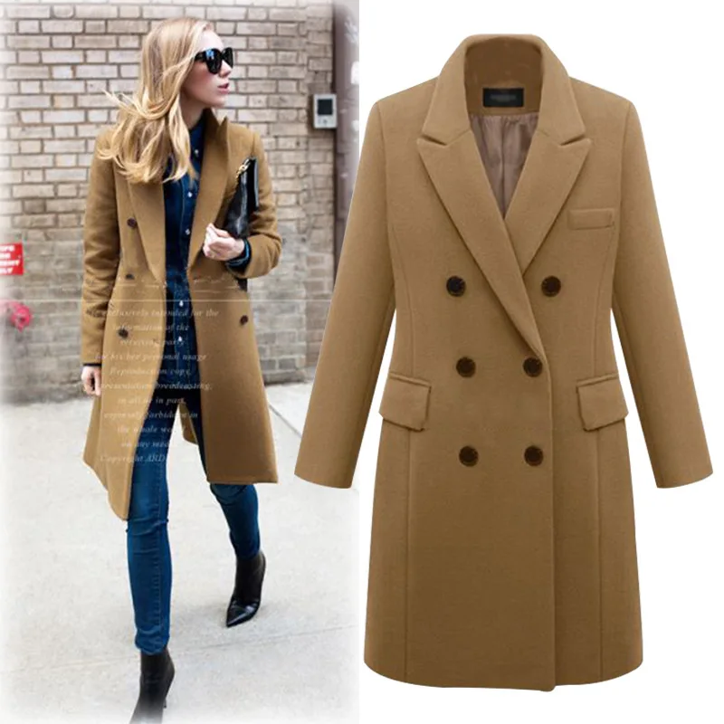 Большие размеры зимнее женское Шерстяное Пальто XL-5XL тонкое двубортное casaco de inverno feminino длинное шерстяное пальто куртка для женщин