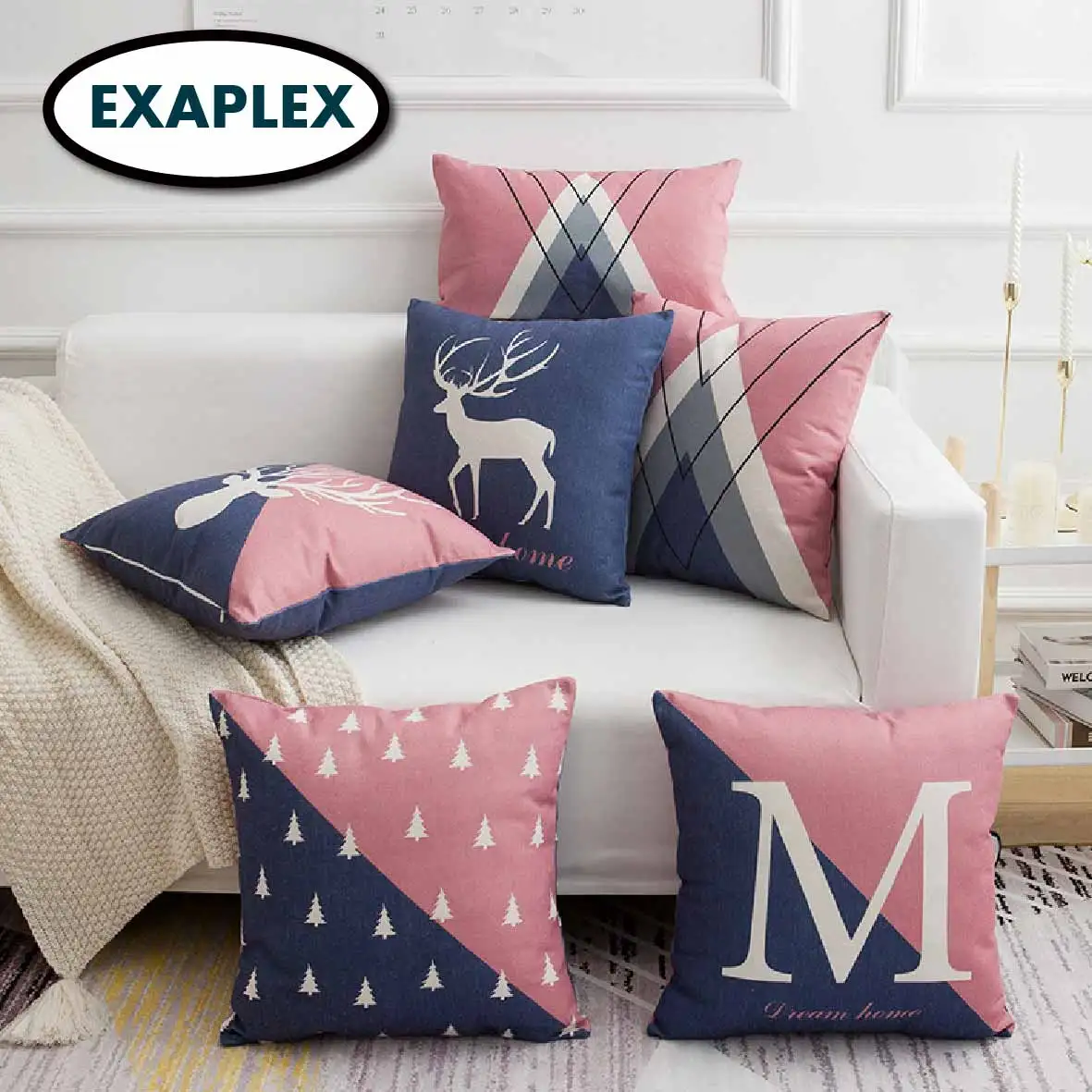 

Cushion 45*45 50*50 55*55 Two side printed Soft Cotton linen blend Cartoon stripes tropical plants European style Pastora