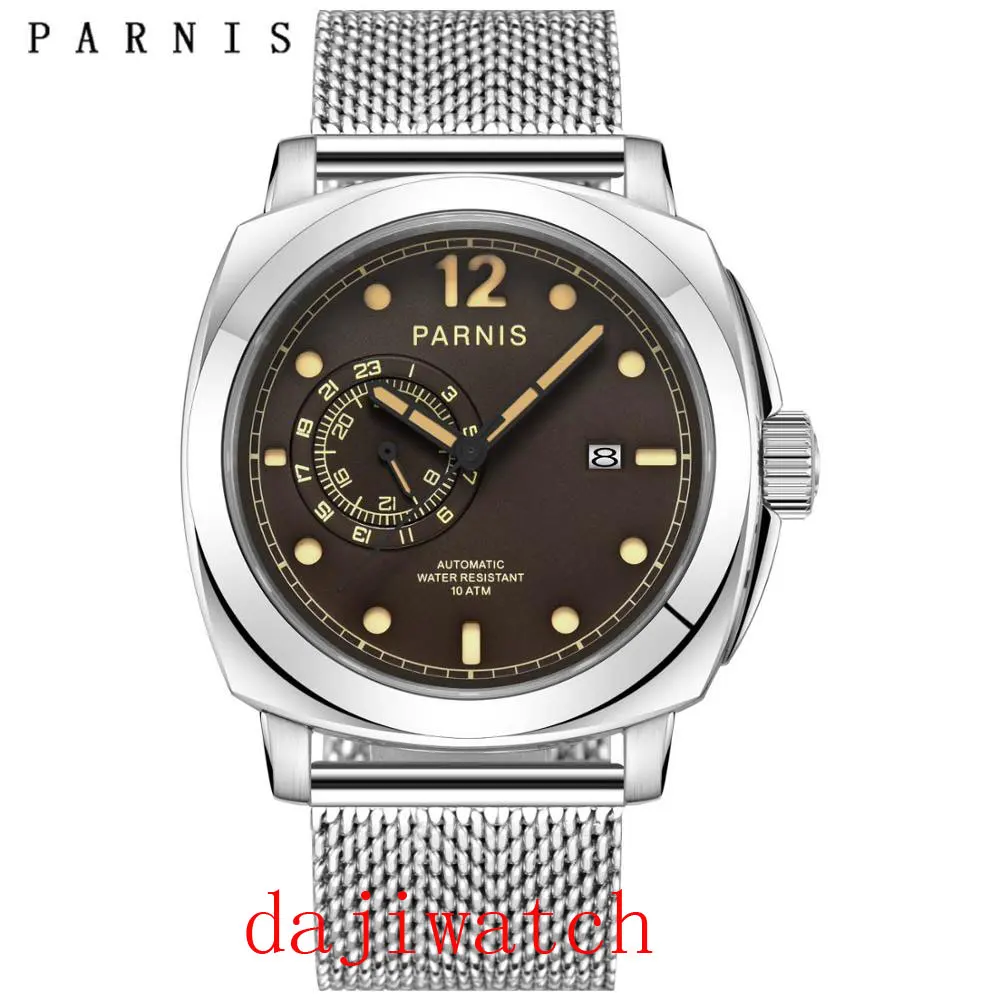  2017 New Arrival Mens Watches Top Brand Luxury 44mm Parnis Mechanical Watches Luminous 100M Waterpr
