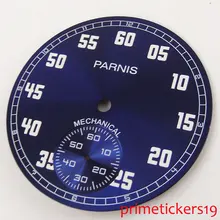 Синий циферблат 38,9 мм Parnis с белыми цифрами подходит для 6498 с ручным заводом Мужские часы с циферблатом