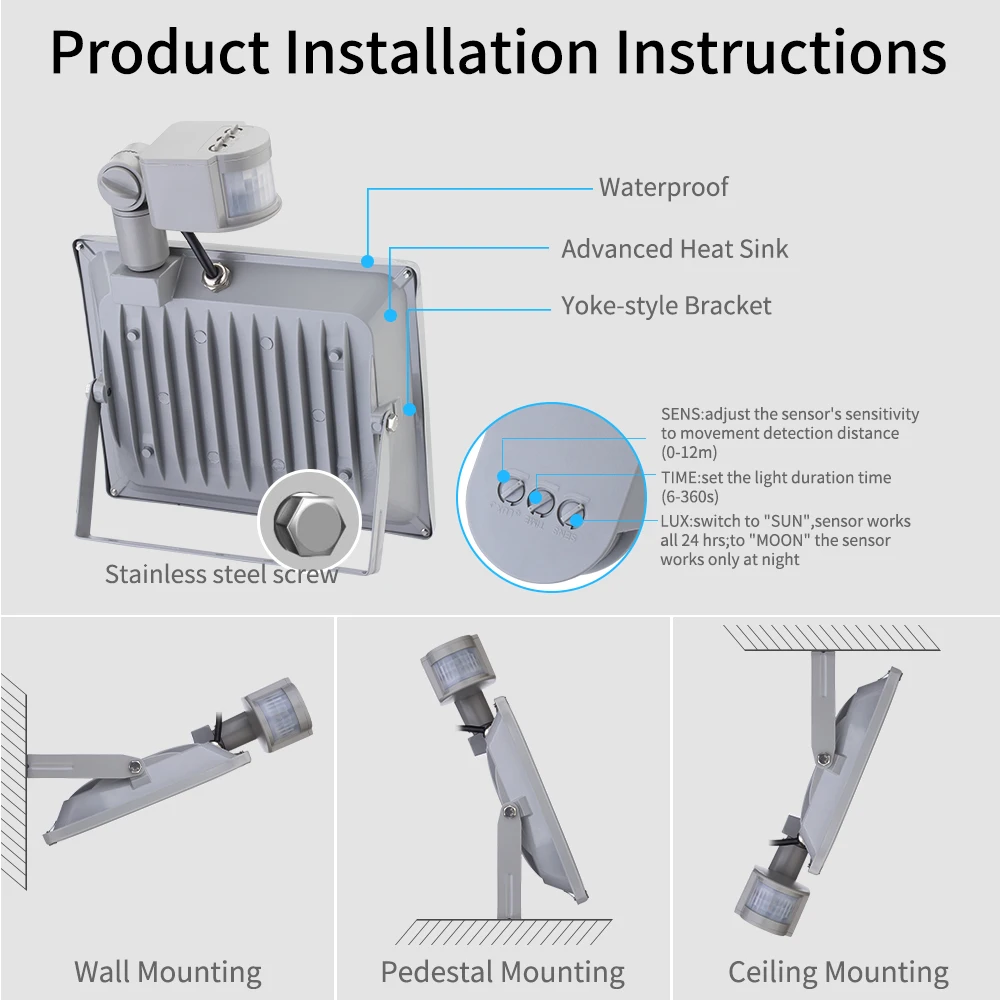 50W LED Flood Light with Motion Sensor Waterproof AC220V PIR LED Floodlight Outdoor Projector Lamp Spotlight for Garden (3)