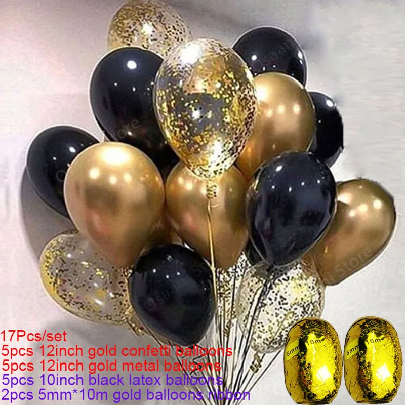 15 шт., шары, синие и золотые металлические шары, украшения для дня рождения, Детские глянцевые хромированные металлические шары, латексные гелиевые шары - Цвет: Черный