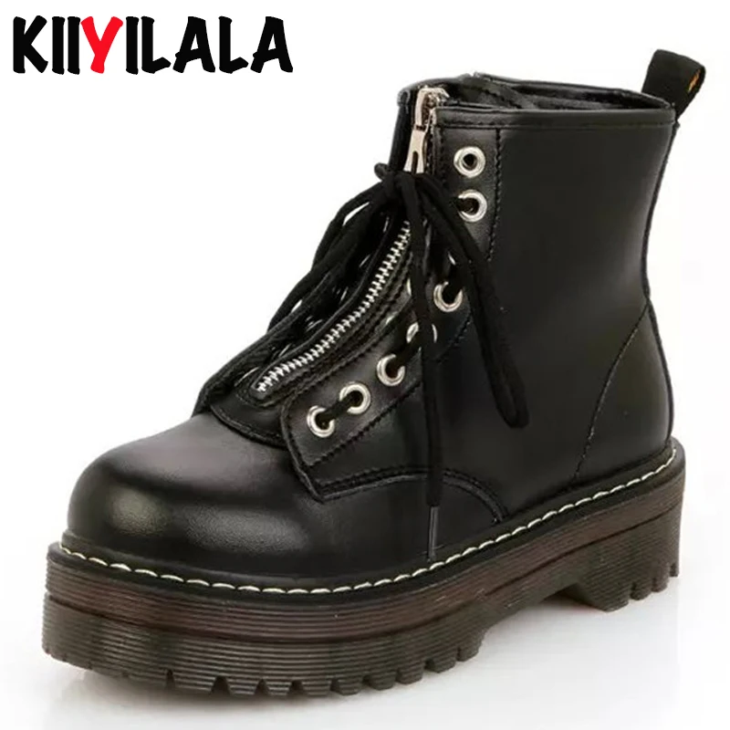 Kiiyilala Black Platform Boots Women 