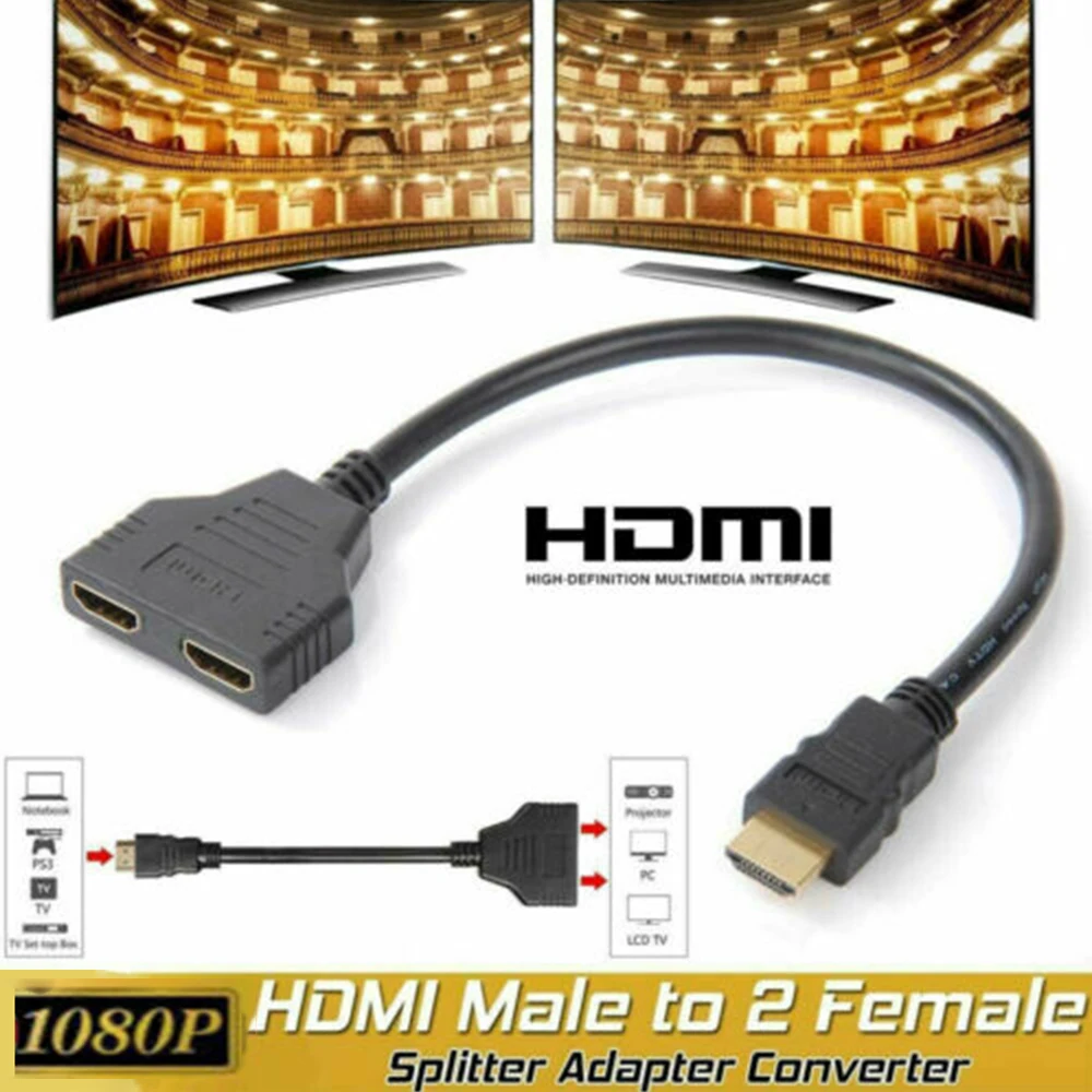 

New Female Splitter Adapter High Quality Two Outputs Connected to 2 TV Sets or Monitors HDMI 1 to 2 HDMI Female Splitter Adapter