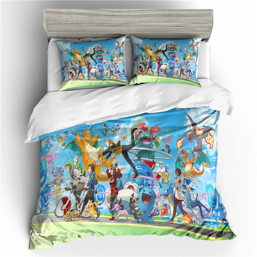 3D Pokemon Pikachu Mewtwo Bedding Set Duvet Cover Pillowcase Anime Quilt Cover