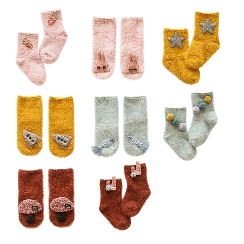 Uinisex Носки для малышей; хлопковые бархатные зимние махровые Носки теплая одежда для маленьких мальчиков/девочек, носки-тапочки для малышей аксессуары для детей 0-36 месяцев