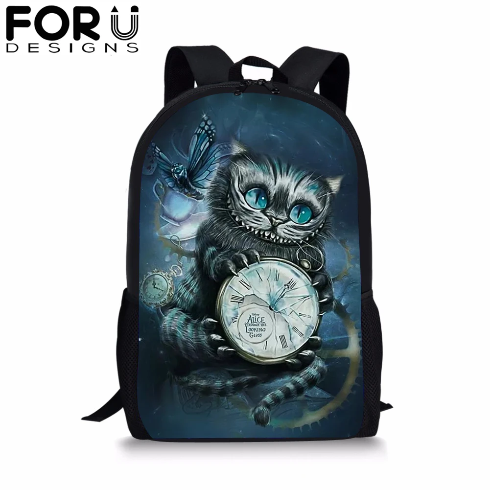 FORUDESIGNS/Школьный рюкзак с принтом готического кота для девочек-подростков, студенческий рюкзак, 16 дюймов, сумка-портфель, рюкзак Mochila