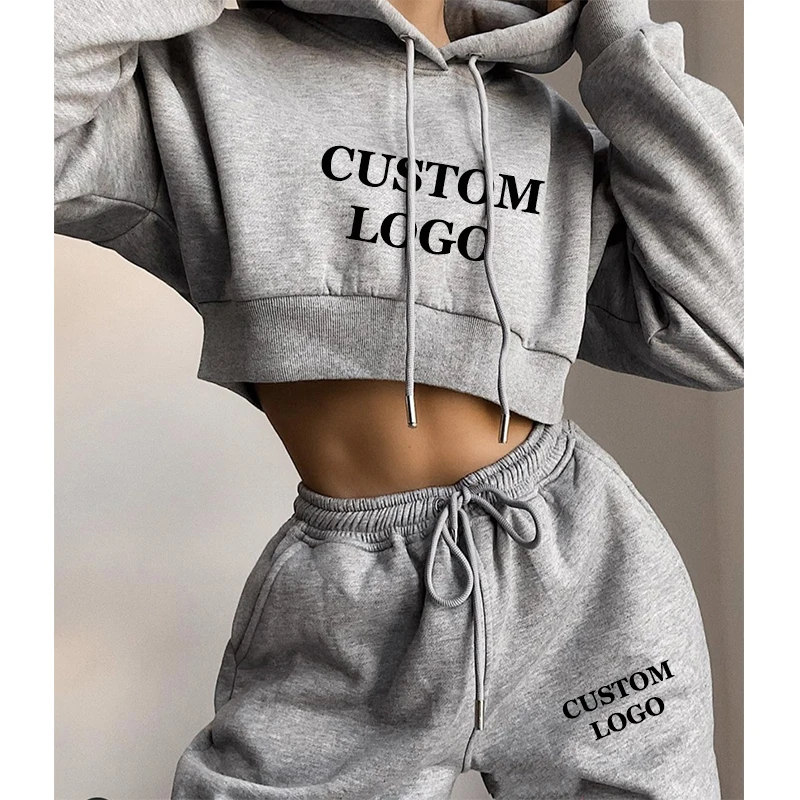 Custom Logo 2021 Autumn Winter Fashion Outfits for Women Tracksuit Hoodies Sweatshirt and Sweatpants Casual Sports 2 Piece Set