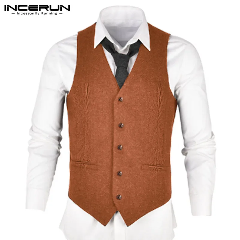 INCERUN уличный мужской однотонный Vneck элегантный костюм жилеты Мода Комфорт ретро мужские s блейзеры Жилеты Тонкий джентльмен короткое пальто в формальном стиле жилет
