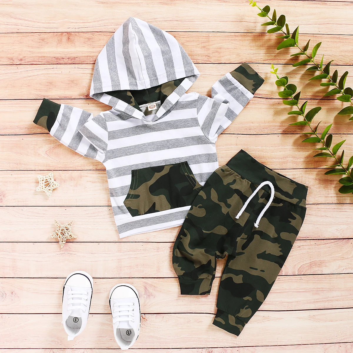 

Autumn Baby Tracksuit 2PCs Hooded Sports Suit For Boys Stripe Camo Jogging Set For Boy Girl Children Clothes Infant Clothing