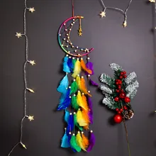 colorful moon kids room wall hanging dream catcher kawaii star feather boho bedroom wall hanging home decoration dreamcatcher