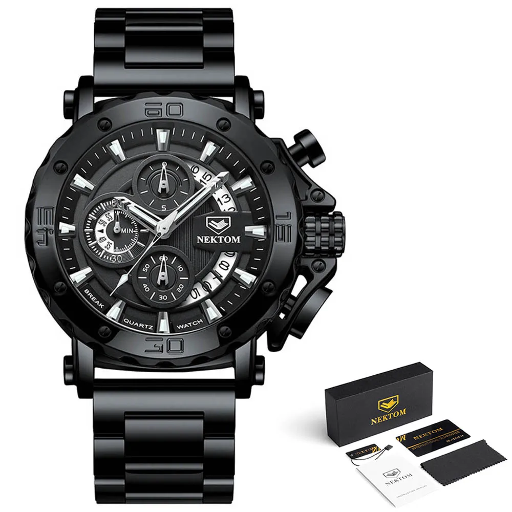 2021 Men Casual Sport Watches Stainless Steel Waterproof Chronograph Clock Top Brand Business Men Wristwatch Gift for Men 