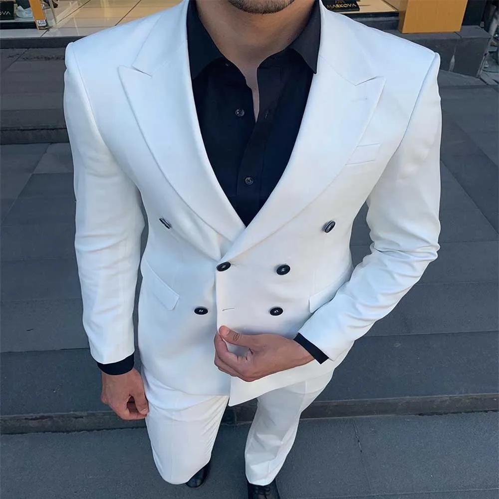 

Men's Suits 2 Pieces Double Breasted Casual Notch Lapel Tuxedos Groomsmen Wedding Jacket Pants (Blazer+Pants)