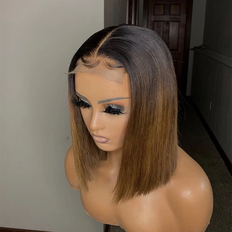 

Brown13x4 Lace front Human Hair Wig Remy Brazilian hair straight bob wig shipping within 24 business hours