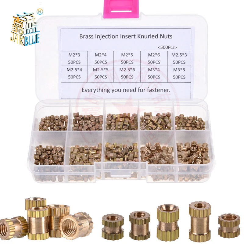 

200/500Pcs M2*L-3.5 M2.5*L-3.5 M3*L-4.2(OD) Injection Nut Copper Insert Knurled Nuts Knurling Kit For Electrical