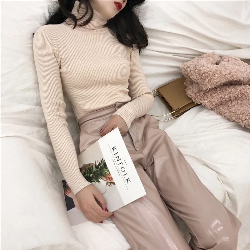 

2019 new wild elastic soft high collar bottoming shirt retro long-sleeved sweater women