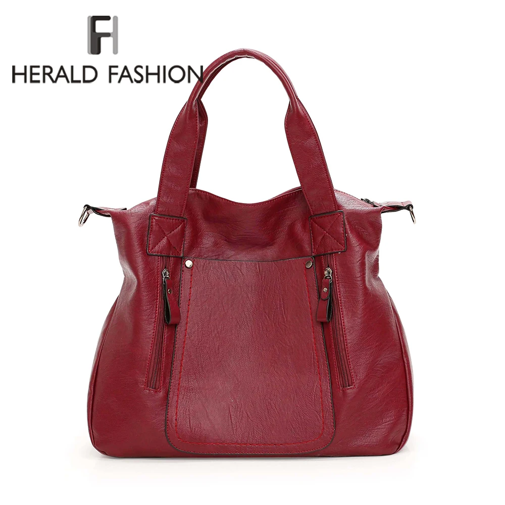 

2019 New Fashion High Capacity Women Top-Handle Bags Solid Color Leather Shoulder Bag Famous Designer Vintage Ladies Casual Tote