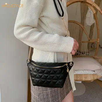 

Solid Color Chest Bags for Women 2020 Casual Chain Crossbody Bags Female Lattice Leather Shoulder Waist Packs