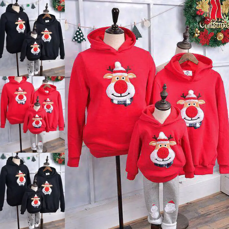 

PUDCOCO 1PC Christmas Kids Mom Dad Hoodie Pullover Sweatshirt Jumper Xmas Family Matching Tops
