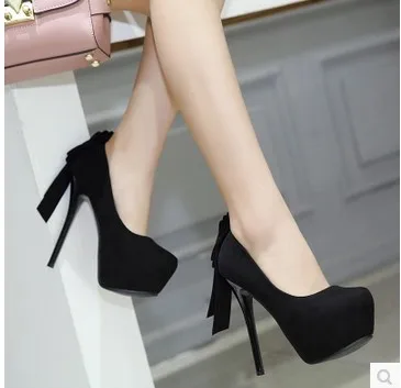 

2017 Spring Summer 14cm Ultra-High-Heel Thin Heeled-Bow round Shallow Mouth Waterproof Platform WOMEN'S Shoes