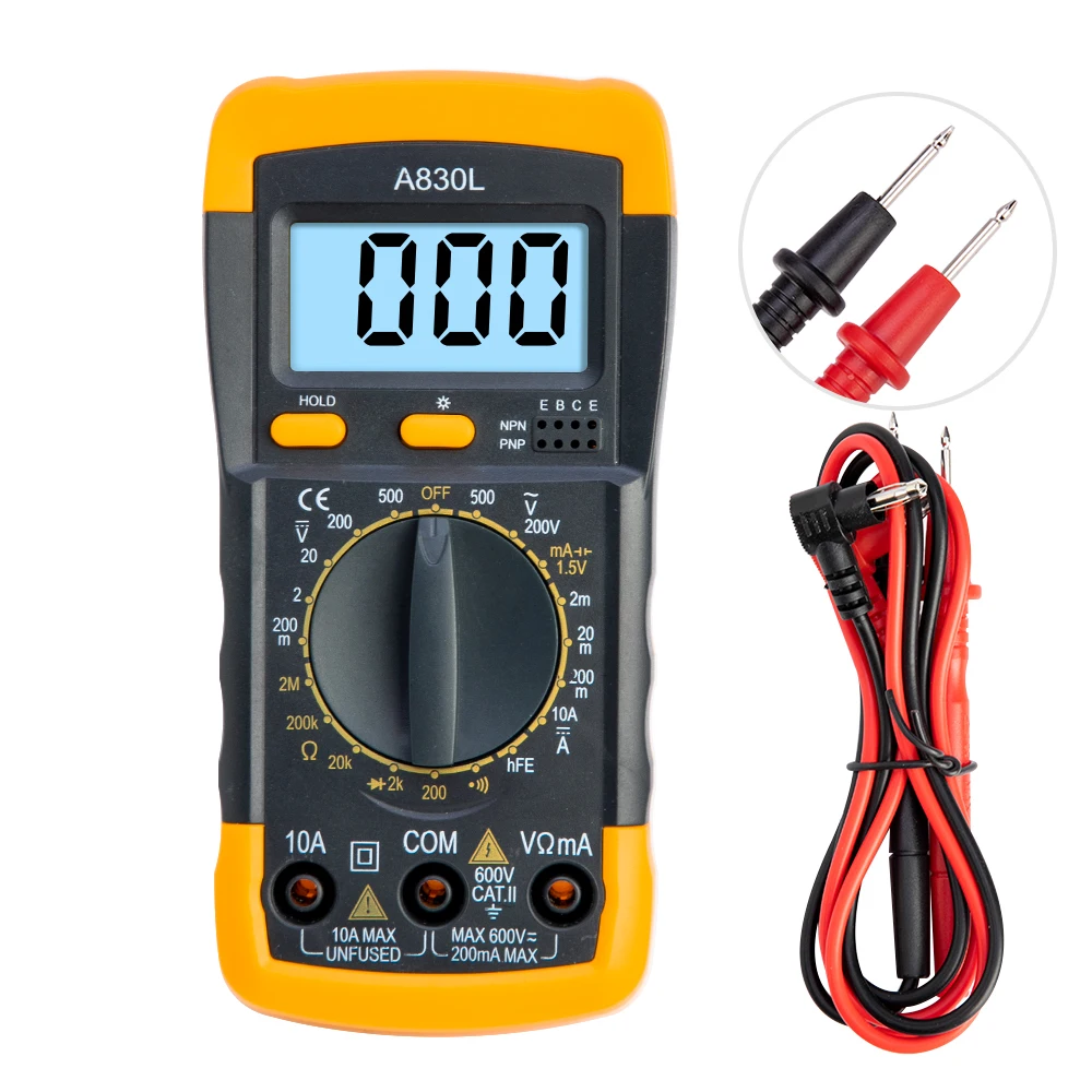 A830L Digital Multimeter LCD AC DC Voltage Diode Freguency Handheld Multitester Current Tester Luminous Display Buzzer Functions