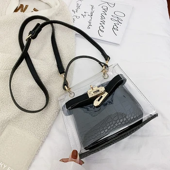 

2020 Fashionable PVC Composite Bag Transparent Alligator Women's Shoulder Bag Black Crossbody Versatile Purses And Handbags Sac
